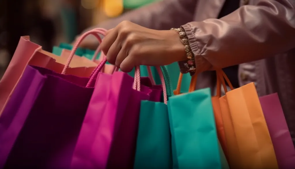 uma mulher carregando uma sacola de compras de uma boutique gerada por ia